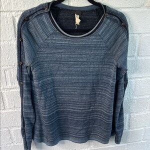 We The Free Knit Star Button Navy Long Sleeve Cotton Sweater Top sz XS